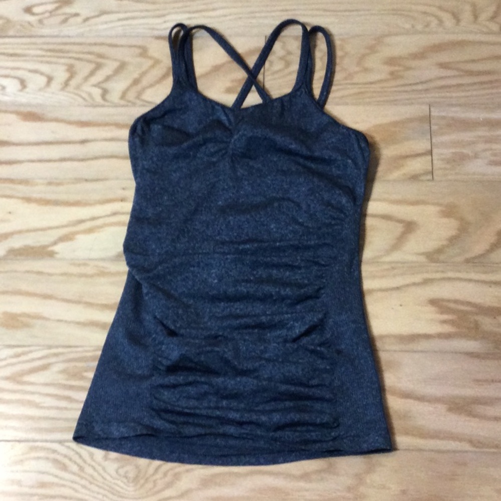 S CALIA Carrie Underwood gray heather ruched crisscross racerback workout tank